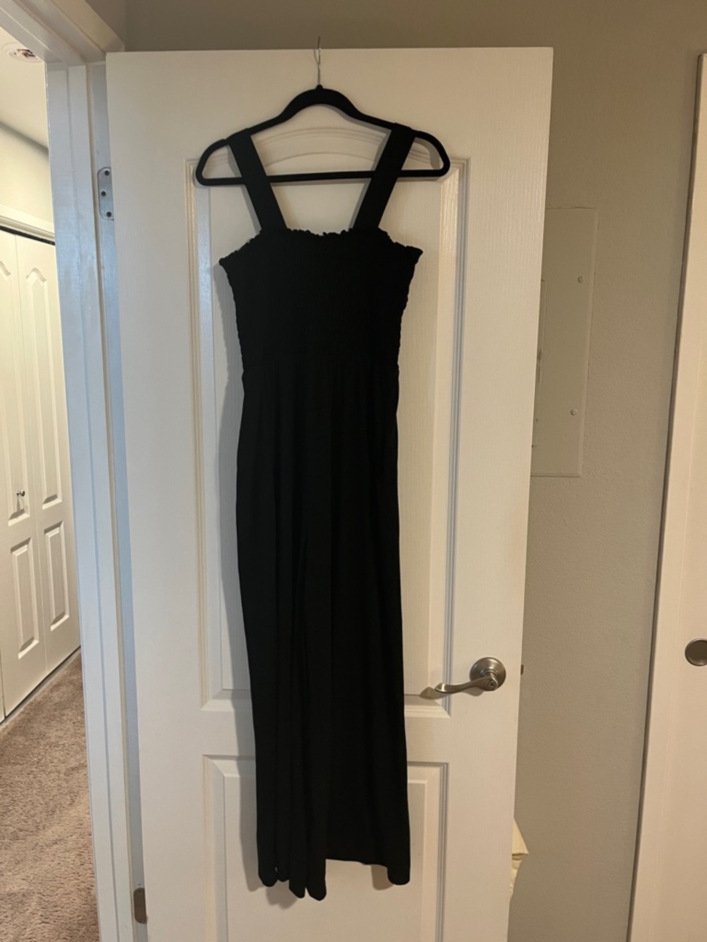 Stretchy Black Jumpsuit with Wide Straps